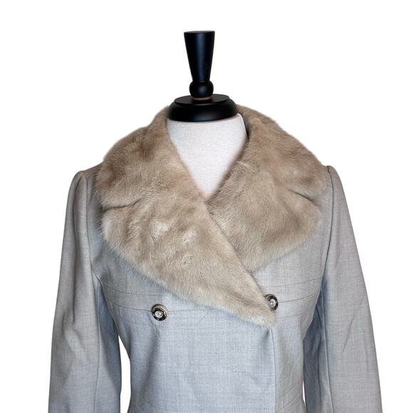 VINTAGE 1950’s YouthCraft Beige Womens Wool Long Coat Mink Fur Collar ILGUW Sz S - Picture 3 of 15